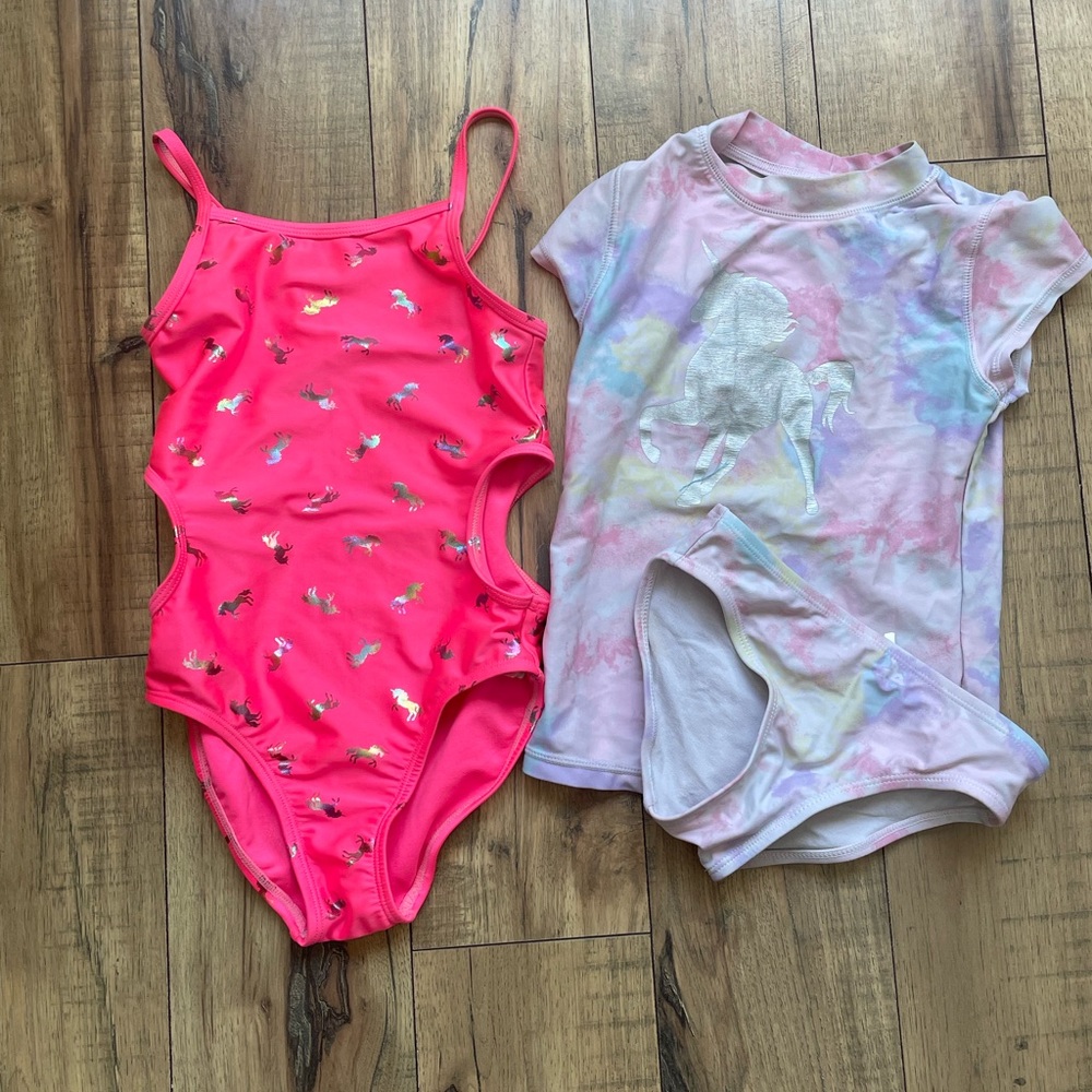 Two unicorn bathing suits - size S 5/6